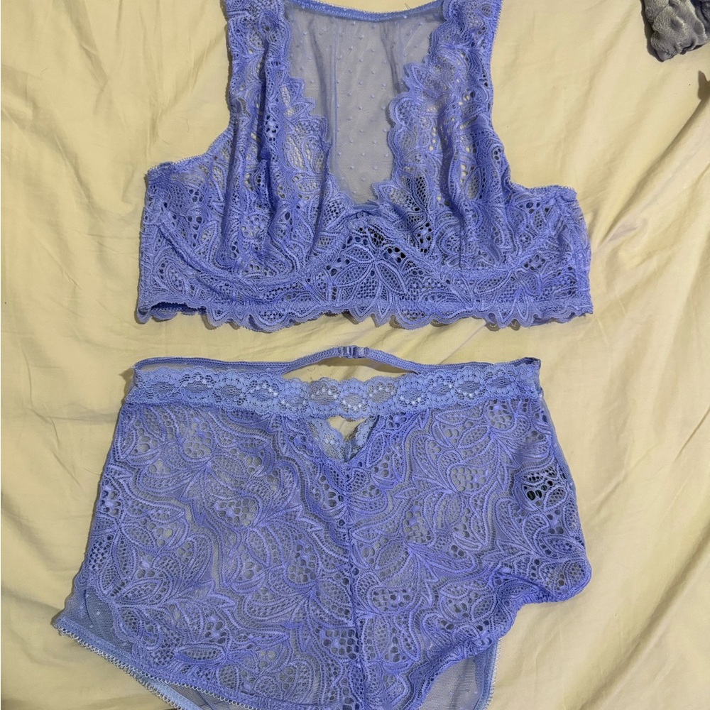 Frederick's of Hollywood Lace Bralette and Shorts Set in Light Purple